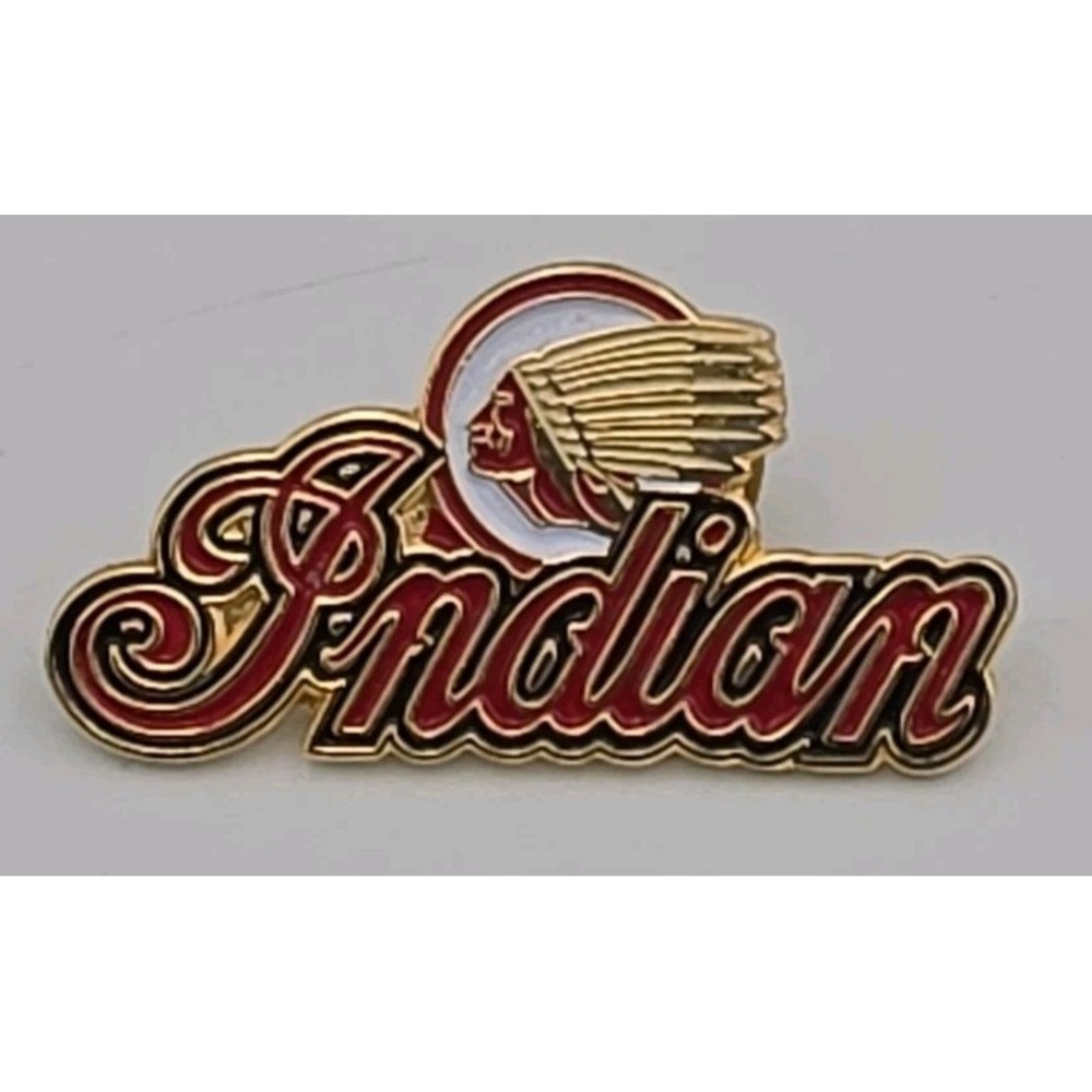 VTG Indian Motorcycle Chief Pin Pinback Badge Red Gold Tone 1.5 Inch Logo